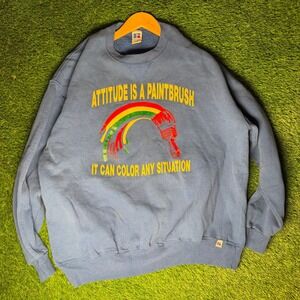 Vintage Russell Athletic Sweatshirt Blue Attitude Is A Paintbrush Graphic XXXL